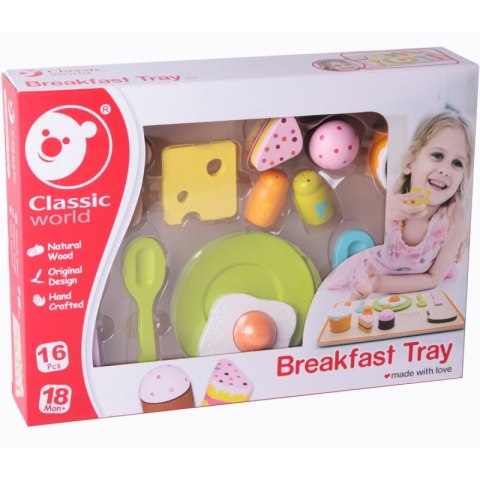 CLASSIC WORLD Drewniane Klocki Ręcznie Robione Układanka Zestaw Śniadaniowy 16 el.