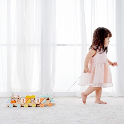 CLASSIC WORLD Drewniany Ciągacz Pociąg Klocki 3 Wagony 16 el.