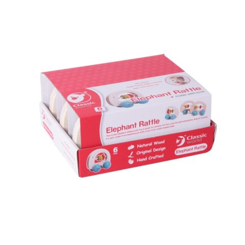 CLASSIC WORLD Grzechotka Drewniany Słonik Pchacz Na Kółkach