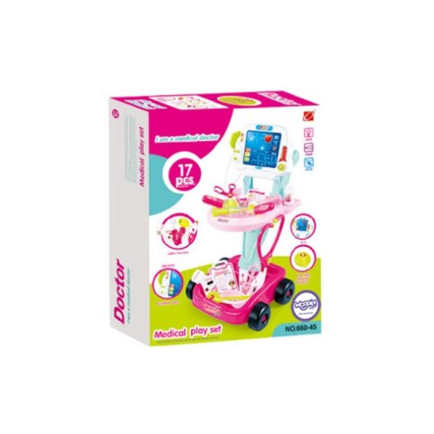 WOOPIE Wózek Małego Lekarza Różowy Zestaw Lekarski Dla Dzieci 17 akc