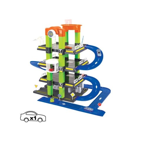 MOCHTOYS Nowoczesny Garaż 4 Poziomy Parking Samochodzik Znaki Drogowe