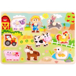 TOOKY TOY Drewniane Puzzle Farma z Pinezkami Do Dopasowania