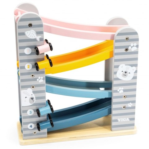 VIGA Kolorowa Drewniana Zjeżdżalnia Dla Samochodzików PolarB