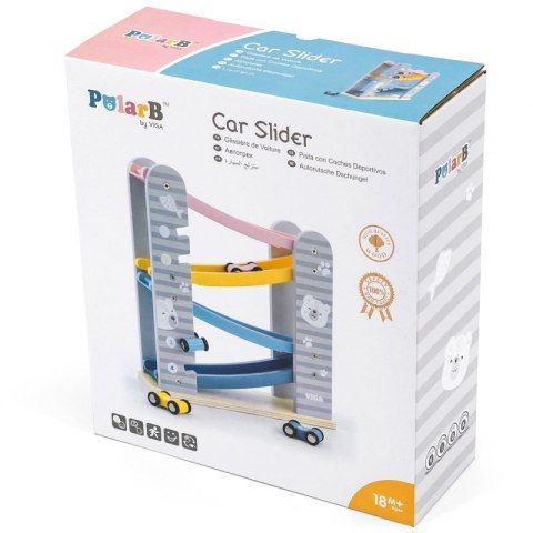 VIGA Kolorowa Drewniana Zjeżdżalnia Dla Samochodzików PolarB
