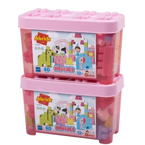 Ecoiffier Zestaw klocków Abrick w pojemniku Zwierzęta 50 elementów Różowe