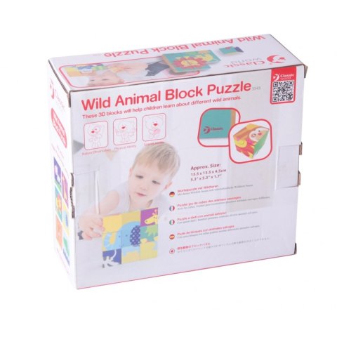 Puzzle Klocki Drewniane Kwadratowe Dzikie Zwierzęta Classic World