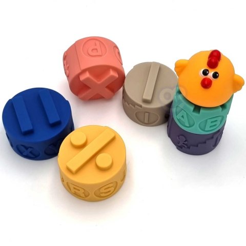 WOOPIE Klocki Sensoryczne Układanka Piramida Do Ściskania Dźwięk Nauka Alfabetu Kura 7 el.