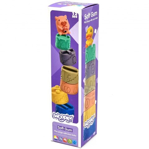 WOOPIE Klocki Sensoryczne Układanka Piramida Do Ściskania Dźwięk Nauka Alfabetu Kura 7 el.