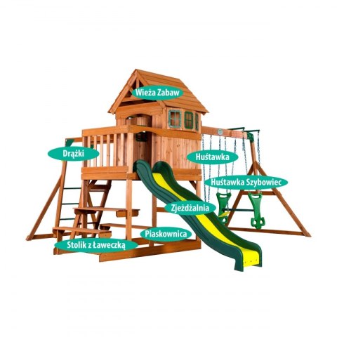 Backyard Discovery Springboro drewniany plac zabaw 7w1 wykonany z drewna cedrowego