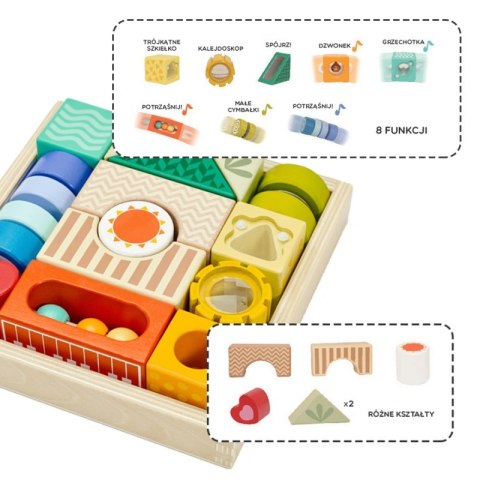 CLASSIC WORLD Drewniane Klocki Sensoryczne 8 Funkcji Układanka Multifunkcyjna Kształty Dźwięk 18 el.