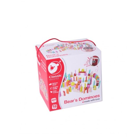 Drewniane Kolorowe Domino 105 elementów - Misie Classic World
