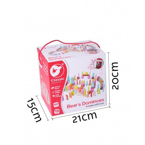 Drewniane Kolorowe Domino 105 elementów - Misie Classic World