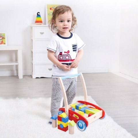 TOOKY TOY Drewniany Chodzik Pchacz dla Dzieci + Klocki 33 el.