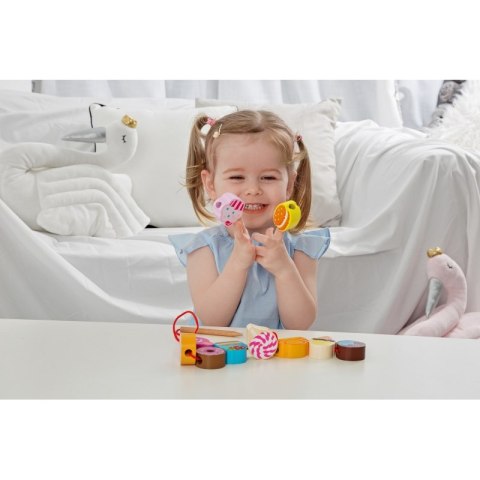 CLASSIC WORLD Drewniane Koraliki Klocki do Nawlekania Ciastka Słodycze 13 el.