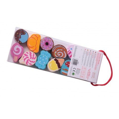CLASSIC WORLD Drewniane Koraliki Klocki do Nawlekania Ciastka Słodycze 13 el.