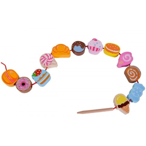 CLASSIC WORLD Drewniane Koraliki Klocki do Nawlekania Ciastka Słodycze 13 el.