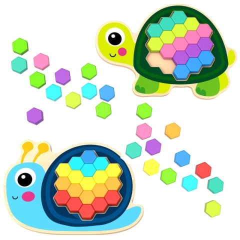 TOOKY TOY Drewniana Kolorowa Mozaika Układanka Żółw Ślimak