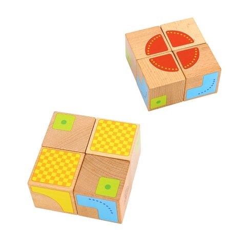 TOOKY TOY Drewniane Klocki Sensoryczne Kreatywne Symetria 4 szt. + Książeczka ze Wzorami Certyfikat FSC