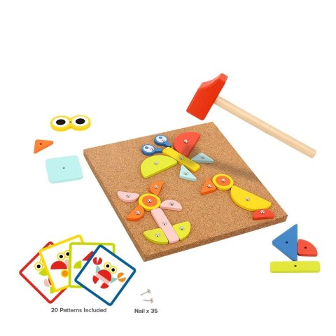 TOOKY TOY Układanka Tablica Korkowa Przybijanka z Młotkiem 20 Wzorów 82 el. Certyfikat FSC