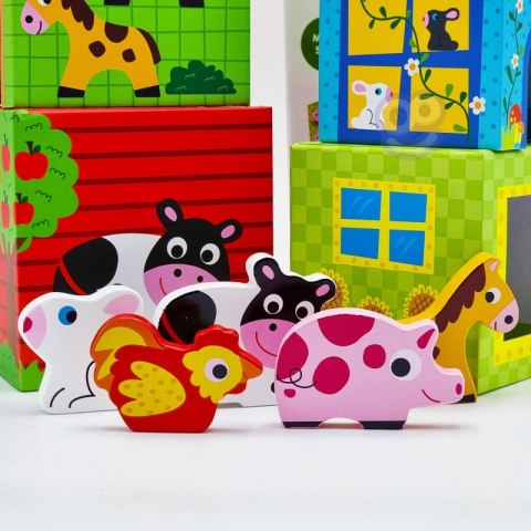 WOOPIE GREEN Układanka Kostki Farma w Pudełkach + Figurki 10 el.