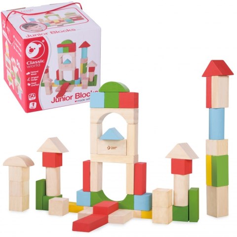 CLASSIC WORLD Drewniane Klocki Dla Dzieci 50 el.