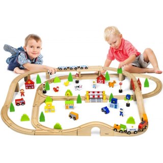 Drewniana Kolejka z pociągami tor dla dzieci 90 elementów Viga Toys