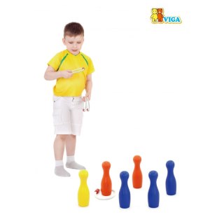 Drewniane kręgle zwierzątka z pierścieniami do rzucania Viga Toys