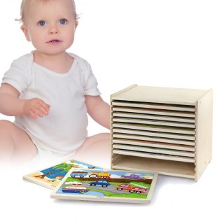 Puzzle drewniane 12 plansz po 16 puzzli w stojaku Viga Toys