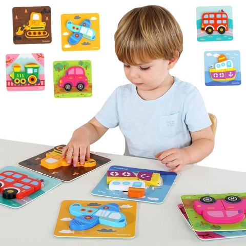 TOOKY TOY Drewniane Klocki Układanka Puzzle Zestaw 33 El. + 6 Planszy