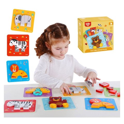 TOOKY TOY Drewniane Klocki Układanka Puzzle Zestaw 34 El. + 6 Planszy