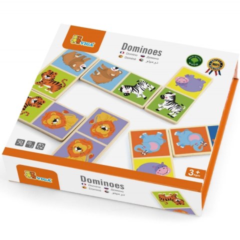 VIGA Drewniane Klocki GRA DOMINO Zestaw Zwierzątka 28 Elementów Do Przewracania