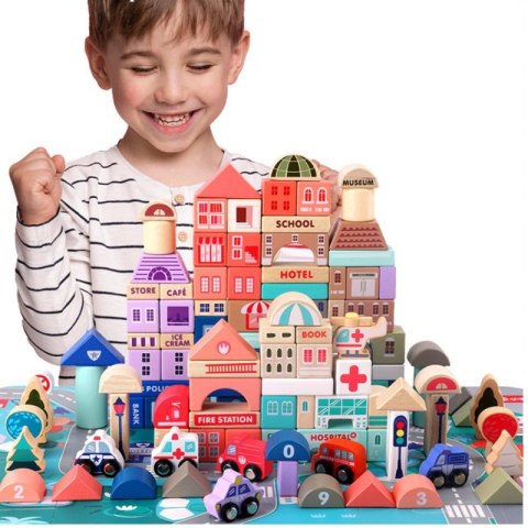 WOOPIE Drewniane Klocki Edukacyjne Zestaw Zbuduj Miasto Puzzle 135 el.