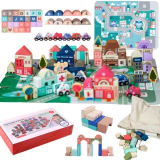WOOPIE Drewniane Klocki Edukacyjne Zestaw Zbuduj Miasto Puzzle 135 el.