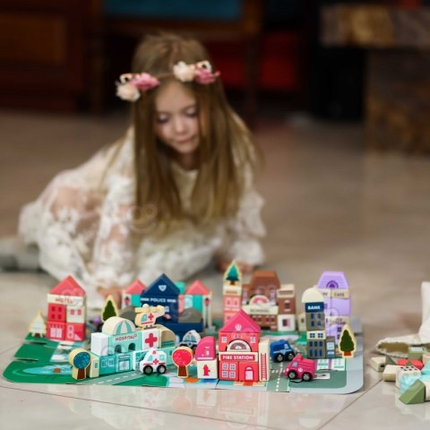 WOOPIE Drewniane Klocki Edukacyjne Zestaw Zbuduj Miasto Puzzle 135 el.