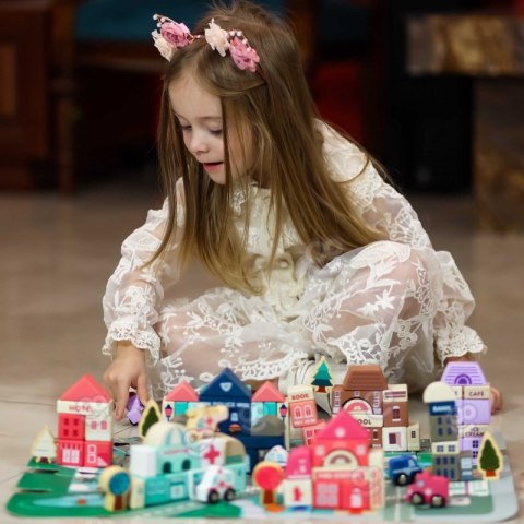 WOOPIE Drewniane Klocki Edukacyjne Zestaw Zbuduj Miasto Puzzle 135 el.