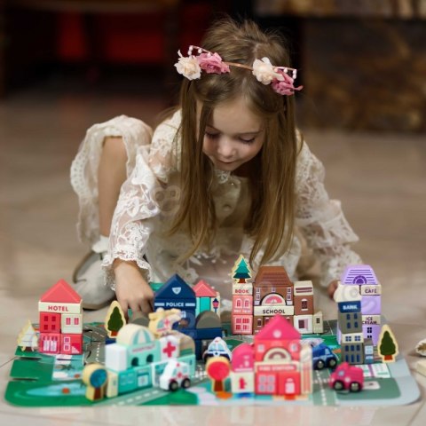 WOOPIE Drewniane Klocki Edukacyjne Zestaw Zbuduj Miasto Puzzle 135 el.