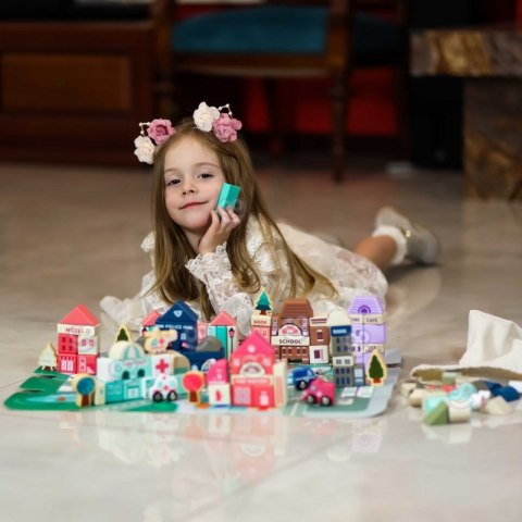 WOOPIE Drewniane Klocki Edukacyjne Zestaw Zbuduj Miasto Puzzle 135 el.