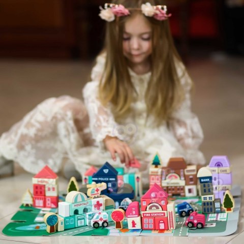 WOOPIE Drewniane Klocki Edukacyjne Zestaw Zbuduj Miasto Puzzle 135 el.