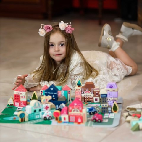 WOOPIE Drewniane Klocki Edukacyjne Zestaw Zbuduj Miasto Puzzle 135 el.