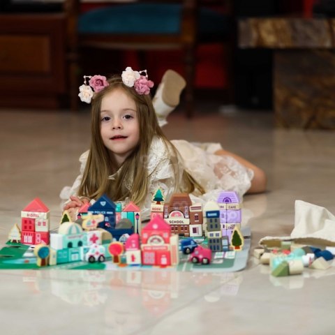 WOOPIE Drewniane Klocki Edukacyjne Zestaw Zbuduj Miasto Puzzle 135 el.