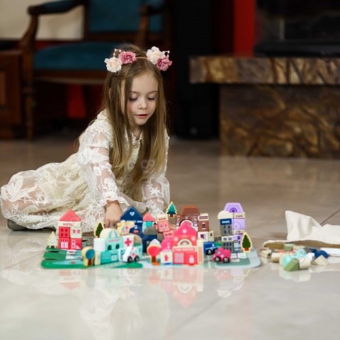 WOOPIE Drewniane Klocki Edukacyjne Zestaw Zbuduj Miasto Puzzle 135 el.