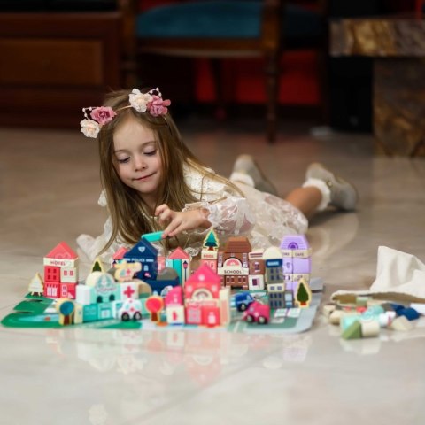 WOOPIE Drewniane Klocki Edukacyjne Zestaw Zbuduj Miasto Puzzle 135 el.