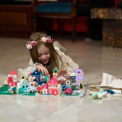 WOOPIE Drewniane Klocki Edukacyjne Zestaw Zbuduj Miasto Puzzle 135 el.