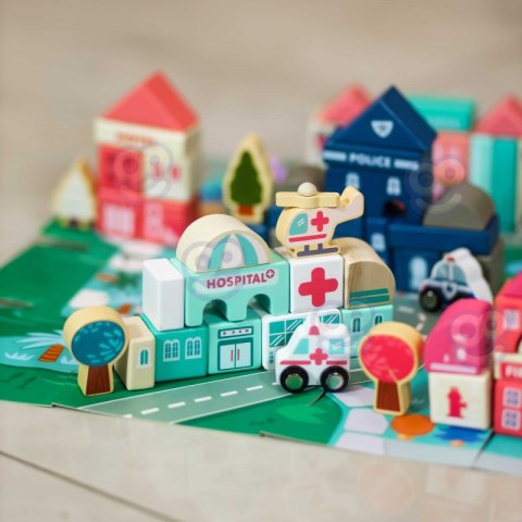 WOOPIE Drewniane Klocki Edukacyjne Zestaw Zbuduj Miasto Puzzle 135 el.