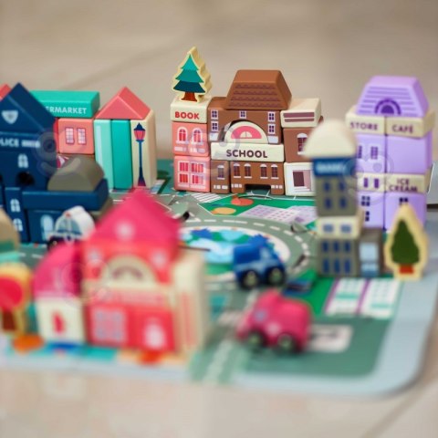 WOOPIE Drewniane Klocki Edukacyjne Zestaw Zbuduj Miasto Puzzle 135 el.