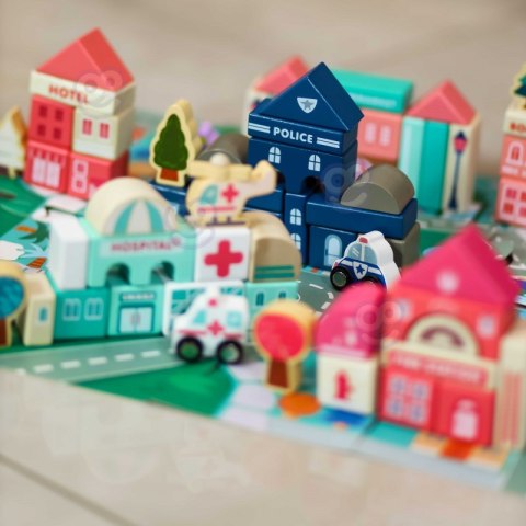 WOOPIE Drewniane Klocki Edukacyjne Zestaw Zbuduj Miasto Puzzle 135 el.