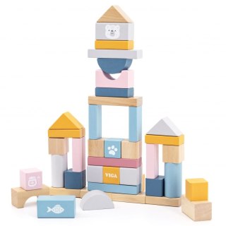 Zestaw drewnianych klocków w wiaderku - 60 elementów - Viga PolarB