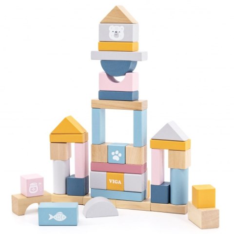 Zestaw drewnianych klocków w wiaderku - 60 elementów - Viga PolarB