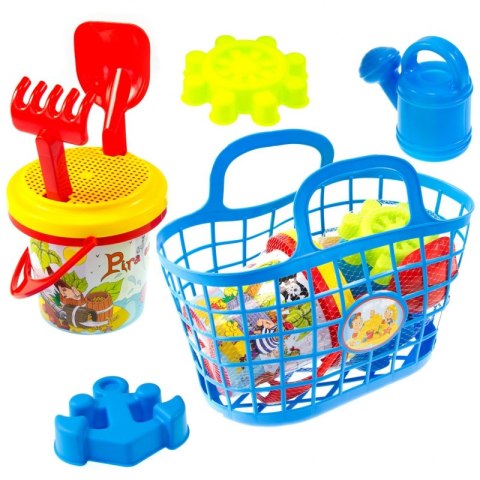 Mochtoys Zestaw Letni w Koszyku Konewka Grabki Łopatka Foremka MIX